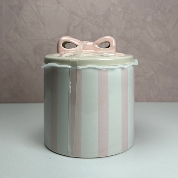 Other - Striped Ceramic Jar with Pink Bow Lid